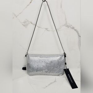 BCBG Metallic Silver Evening Bucket Purse New‎ With Tags